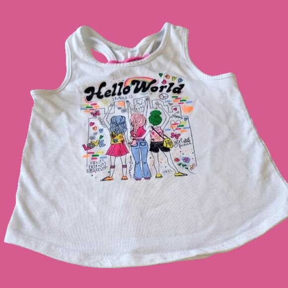 365Kids Hello World Graphic Tank Top Racerback - White Multicolor Size 6 - Picture 8 of 9